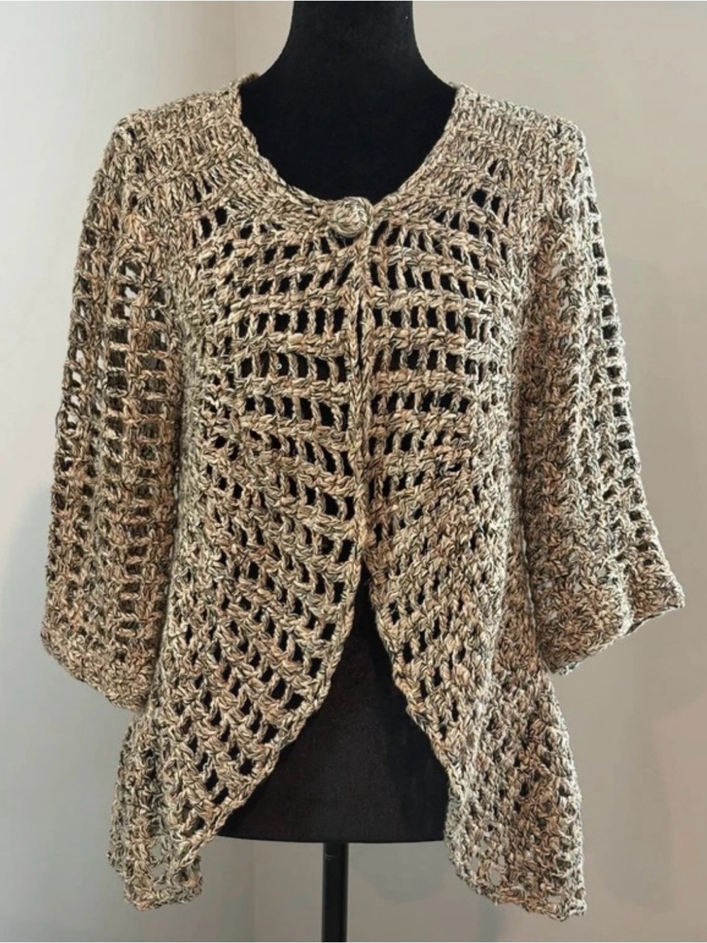 Ruby Rd. Petite open-stitch metallic crocheted cardigan sweater